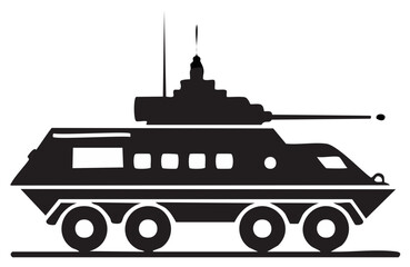 Black silhouette of an armored personnel carrier vehicle with a turret and gun