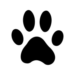 Black animal paw print symbol vector illustration on white. Vector, illustration