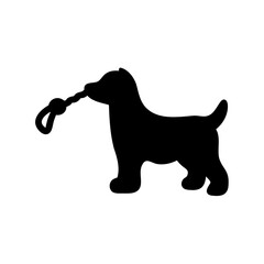 Silhouette of a dog playing with a rope toy vector icon Vector, illustration