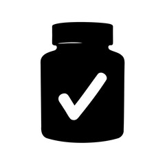 Supplement bottle with checkmark icon for health approval Vector, illustration