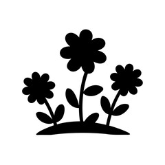 Stylized black silhouette of three flowers with leaves Vector, illustration