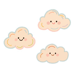 Cute Clouds in Kawaii Hand-Drawn Style for Kids Illustration