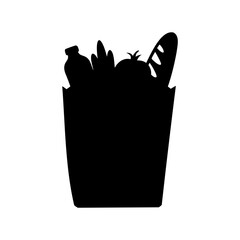 Black silhouette of grocery bag with various food items Vector, illustration