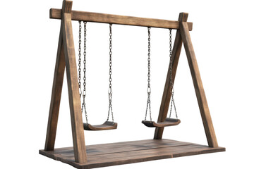 Outdoor swing set made of wood with two seats for children, perfect for playgrounds or backyard fun in sunny weather