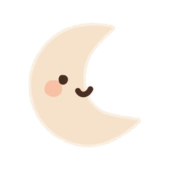 Cute Moon in Kawaii Hand-Drawn Style for Nursery Illustration