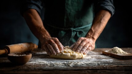 hands expertly stretch fresh pizza dough