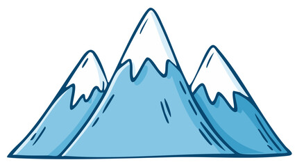 Hand drawn cartoon illustration of a blue mountain range with snowy peaks