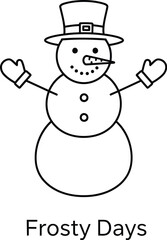 Cheerful snowman with a top hat and mittens isolated on a white background
