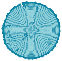 Fototapeta premium Stylized illustration of a tree trunk cross section showing annual growth rings and wood texture