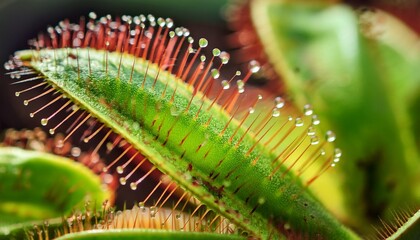 macro shot of carnivorous plant with vivid green texture and tiny insect traps