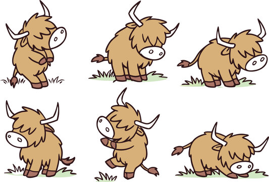 Cute Cartoon Yaks in Playful Poses