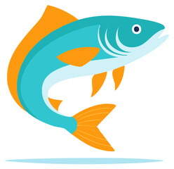 Naklejka premium Leaping fish vector illustration. Colorful blue and orange fish jumping from the water.