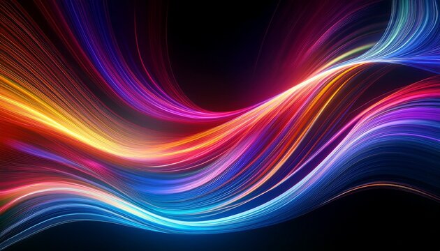 a dynamic and vibrant representation of colorful waves of light and energy swirling in a captivating dance of vibrant hues against a dark background evoking motion