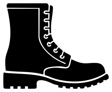 Black military combat boot icon simple vector silhouette illustration