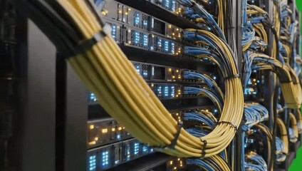 Data center server room network infrastructure with green screen for compositing and background replacement - Powered by Adobe