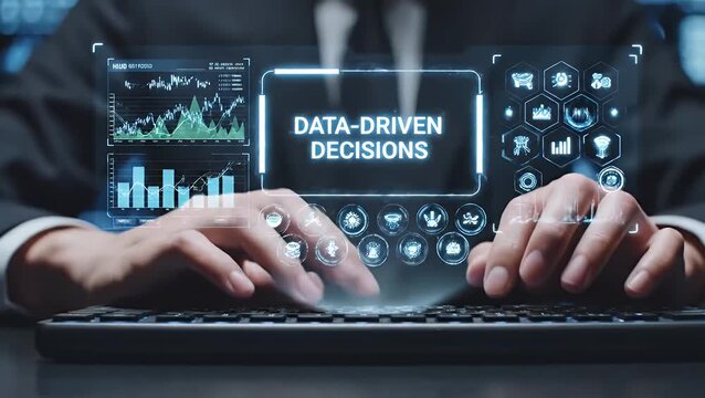 A businessman analyzing financial data on a futuristic holographic dashboard - Powered by Adobe