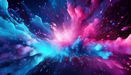 a vibrant explosion of blue and pink particles