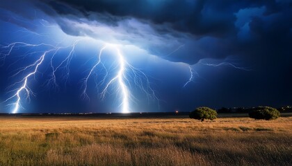 electric storm illuminates sky with web of white lightning