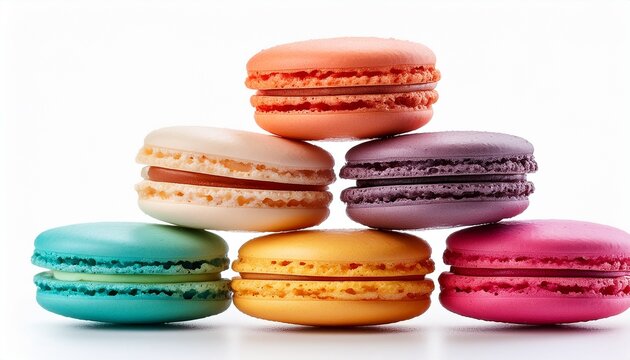 stack of colorful macarons isolated on white background