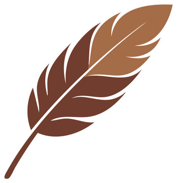 Simple elegant brown feather vector illustration in natural earthy tones, isolated graphic design element.