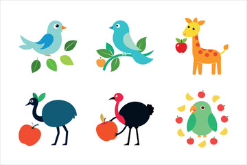 Playful bird perched on apple vector design