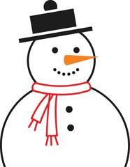 Cheerful snowman with a carrot nose wearing a hat and scarf illustration