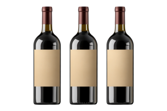 Elegant wine bottles displayed together, showcasing blank labels and classic designs in a minimalist setting, perfect for any wine enthusiast looking for customization