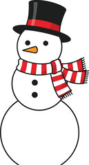 Cheerful snowman wearing a scarf and top hat isolated on a white background