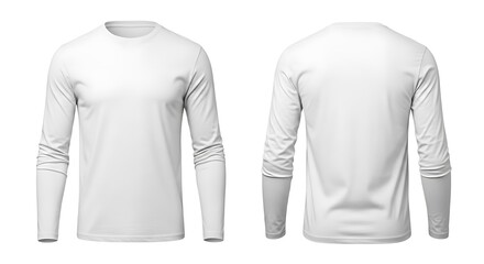 Front and back view of a plain white longsleeved tshirt isolated on a white background