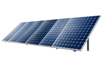 Solar panels reflect sunlight efficiently in a clean energy installation under a blue sky in a rural setting
