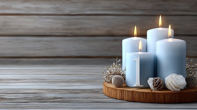 Soft blue candles with adorable animal designs glow warmly, enhancing the festive mood for a joyful occasion filled with celebration