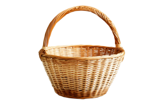 Wicker basket for storage or decoration on transparent background, suitable for various uses in home or garden settings
