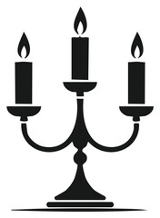 Fototapeta premium Elegant black silhouette of a three-branched candelabra with lit candles