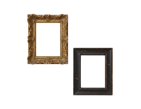 Baroque vintage mirror pair, elegant antique frame bundle for interior design, isolated on transparent background