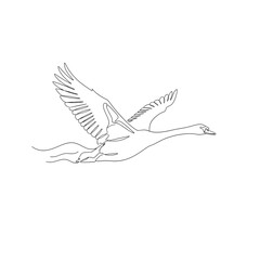 A minimalist black line drawing of a swan isolated on transparent background