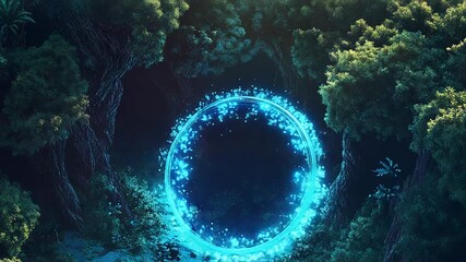 Glowing magic portal appearing in enchanted forest valley - Powered by Adobe