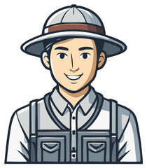 Smiling man wearing safari hat and vest looking at camera