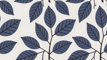 Blue leaves pattern on a light background, isolated transparent png.