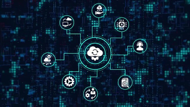 Cloud computing technology with data storage and processing, digital network connection, and modern information technology for business transformation