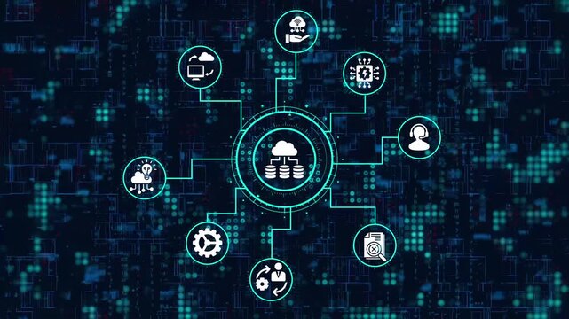 Cloud computing technology with data storage and processing, digital network connection, and modern information technology for business transformation