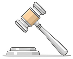 Cartoon-Style Illustration of a Wooden Judge Gavel and Sounding Block Court Law System Symbol
