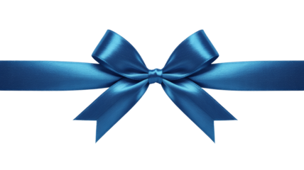 Blue Satin Ribbon Bow Tie and Horizontal Stripe Isolated on a Clean White Background for Gift Wrapping and Celebrations