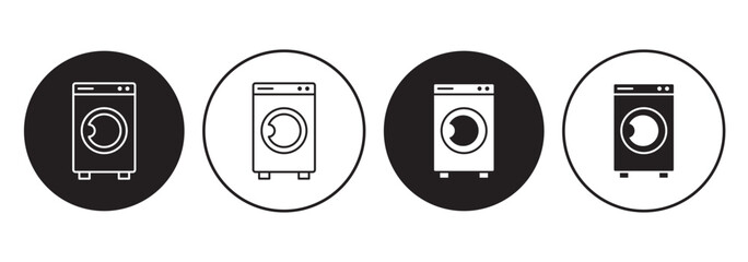 Washing machine black and white flat vector icon design with editable stroke. Washing machine symbol and glyph.