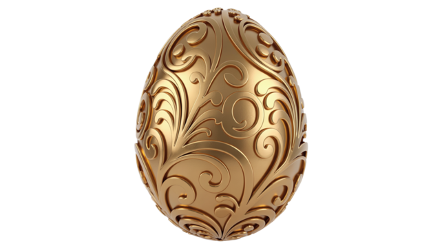 Gold Faberge Egg with Intricate Floral and Swirl Pattern Isolated on a Clean White Background for Easter or Exclusive Gift Design
