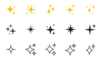 Shining stars icon set. Sparkle stars icons. Twinkle stars collection. Effect shine, glitter, twinkling and clean. Vector illustration.