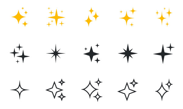 Shining stars icon set. Sparkle stars icons. Twinkle stars collection. Effect shine, glitter, twinkling and clean. Vector illustration.