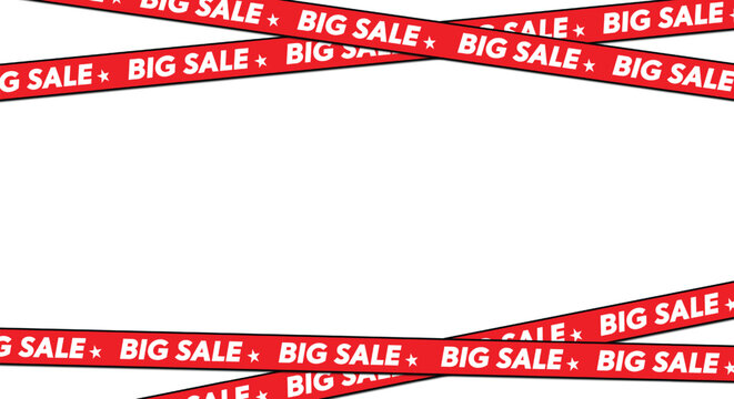 big sale ribbon border background in red and white, modern retail promotion and discount banner template