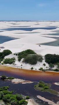 Lencois Maranhenses Skyline At Santo Amaro In Maranhao Brazil. Freshwater Lakes Landscape. Sand Dunes Mountains. Lencois Maranhenses Skyline At Maranhao. Tourism Travel. Nature Scene. Beach Background