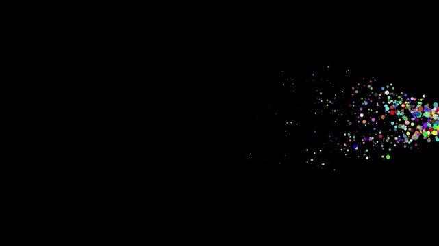 glitter particles and multicolor bokhe trail on black background. Christmas stars isolated on black background. fairy dust shimmer particles, perfect for video effects, transitions, festive design,