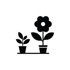 Simple Black Flower and Plant Pot Silhouette Illustration